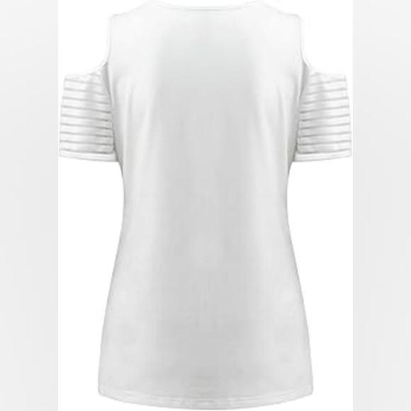 Cold Shoulder Quarter Zip V Neck Summer Blouse sz L - Picture 5 of 10